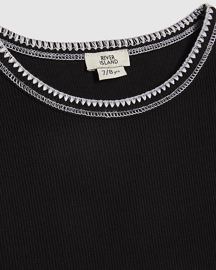 Girls Black Whipstitch Tank Top