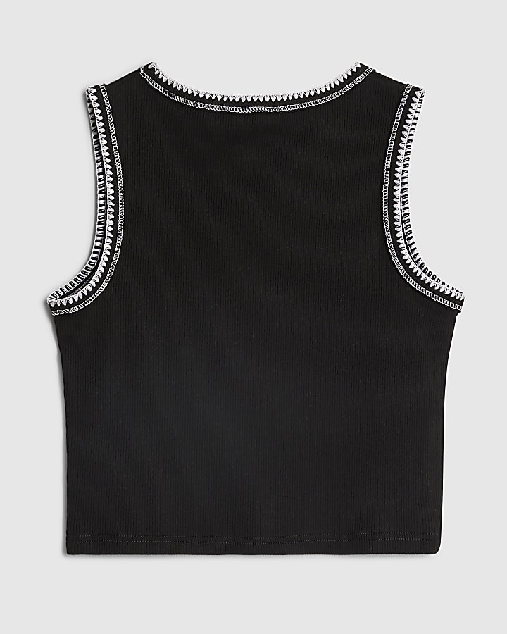 Girls Black Whipstitch Tank Top