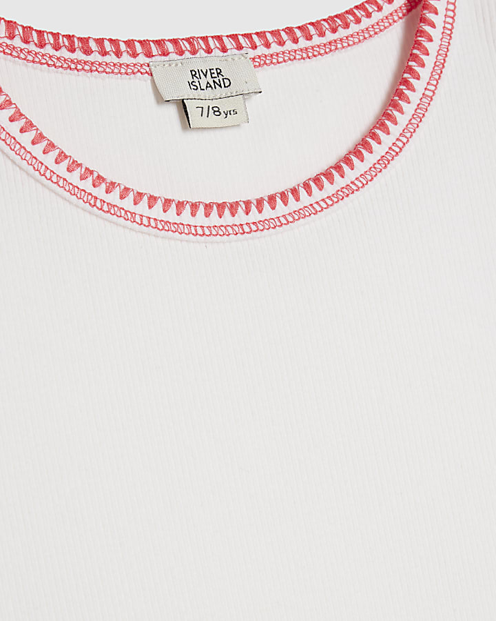 Girls White Whipstitch Tank Top