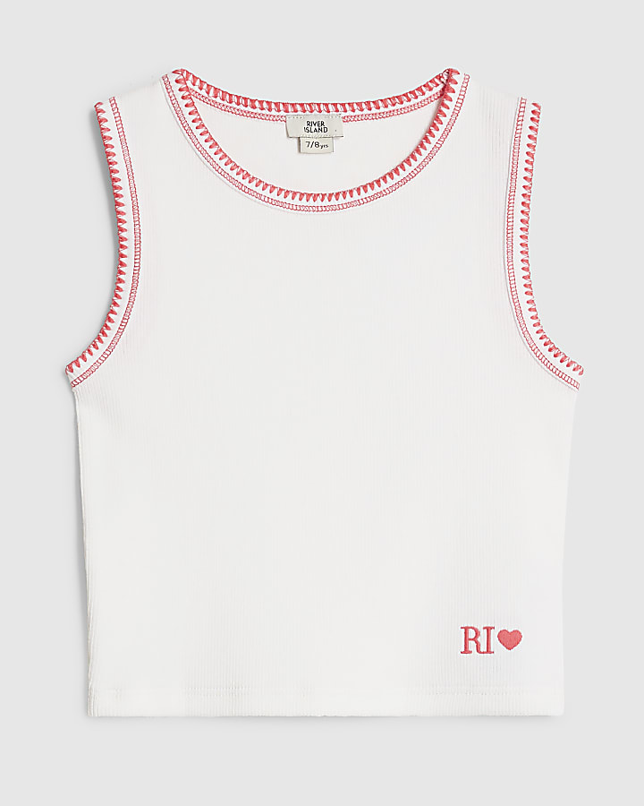 Girls White Whipstitch Tank Top