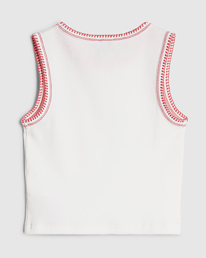 Girls White Whipstitch Tank Top
