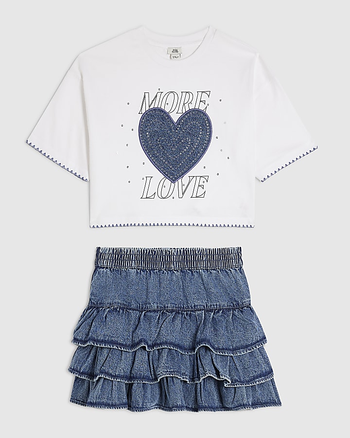 Girls More Love Heart T-Shirt & Skirt Set