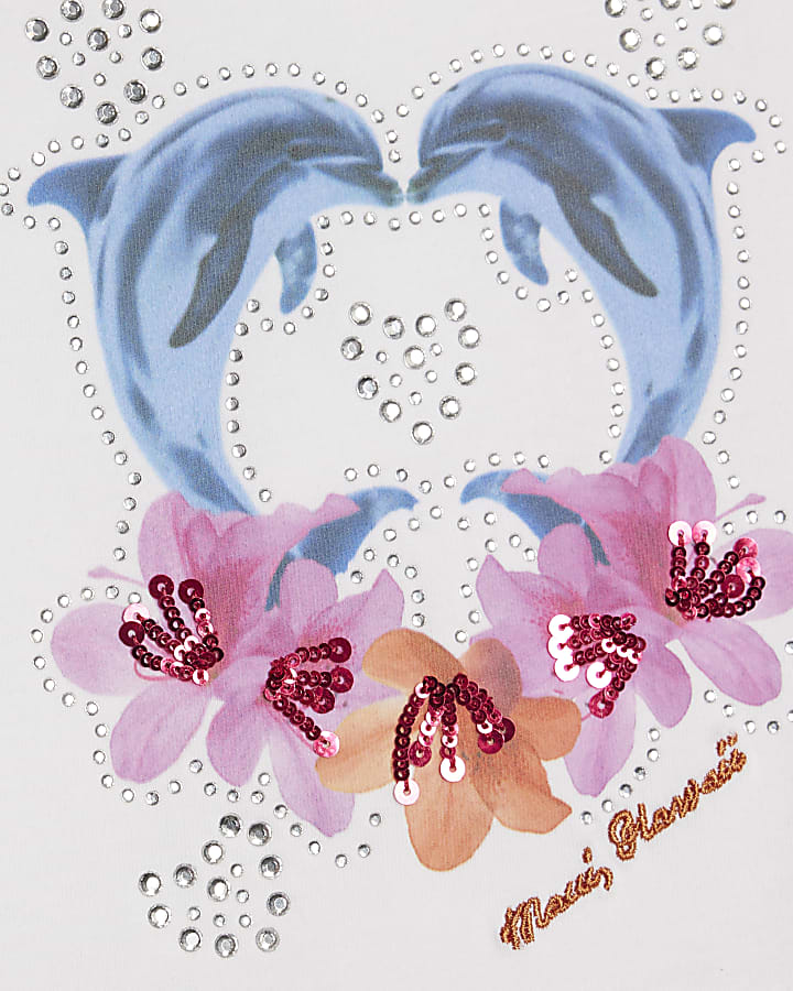 Girls White Dolphin T-Shirt And Rara Set