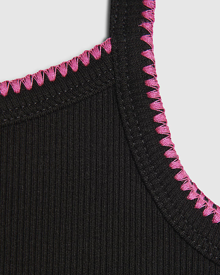 Girls Black Sequin Palm Tree Cami Top