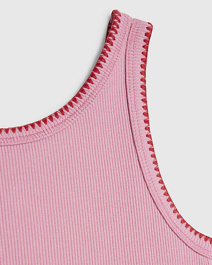 Girls Pink Sequin Lips Tank Top