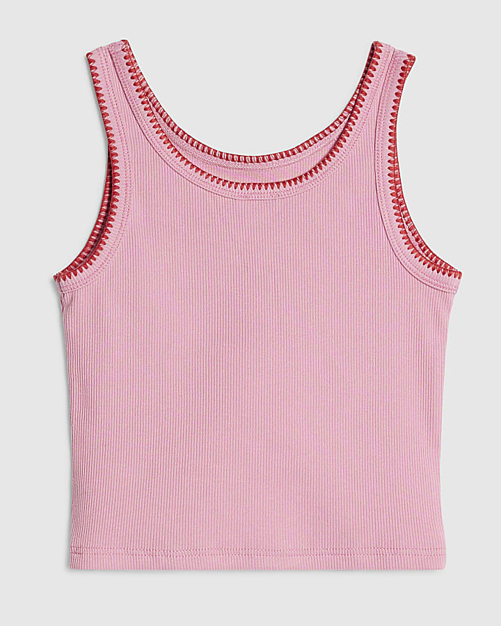 Girls Pink Sequin Lips Tank Top