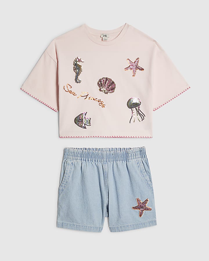 Girls Blue Sealife T-shirt & Short Set