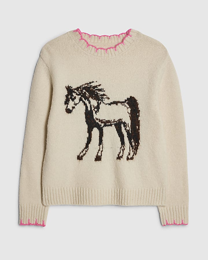 Girls Cream Horse Jumper