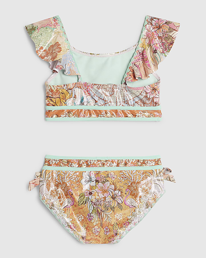 Girls Orange Frill Bikini