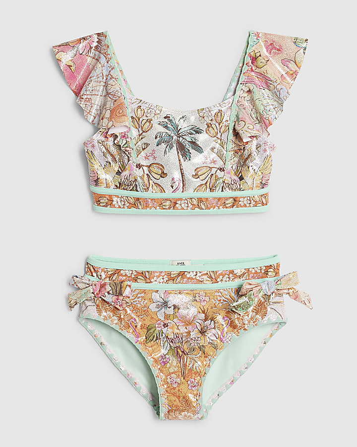 Girls Orange Frill Bikini