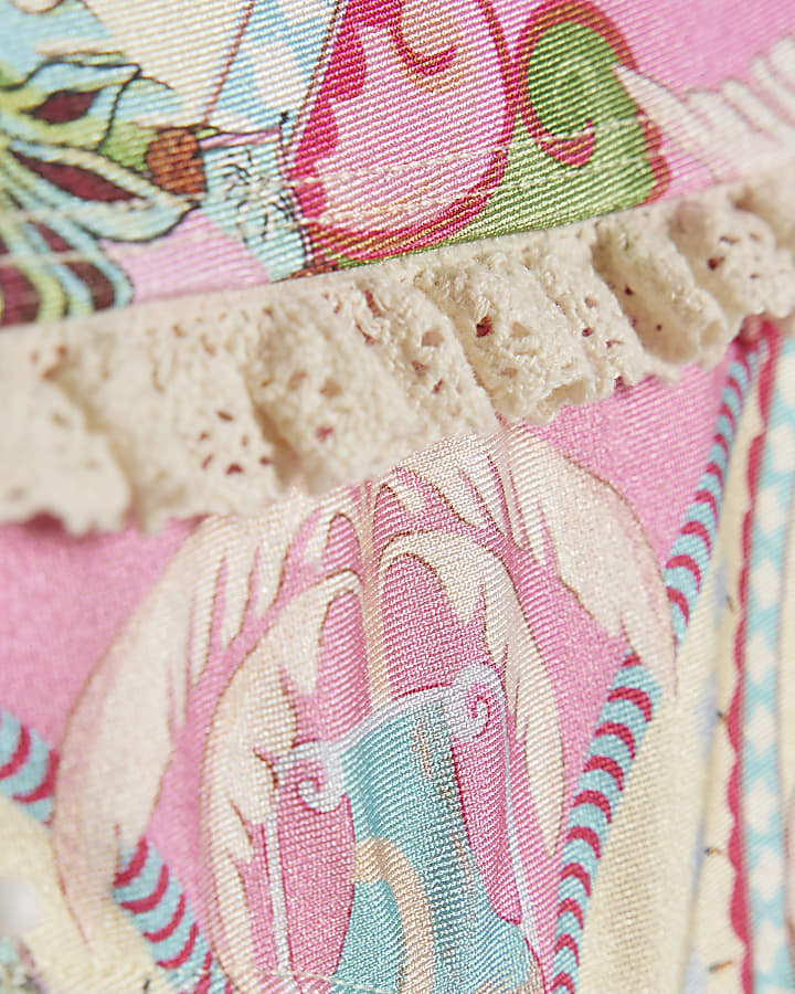 Girls Pink Palm Tree Bikini Set