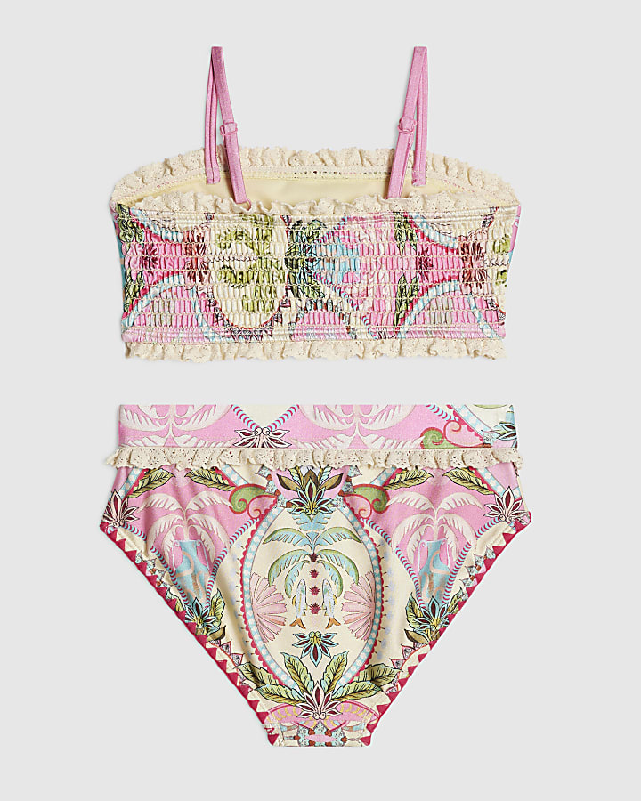 Girls Pink Palm Tree Bikini Set