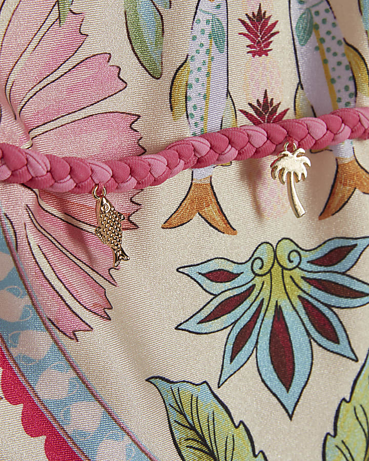 Girls Pink Palm Tree Print Swimsuit