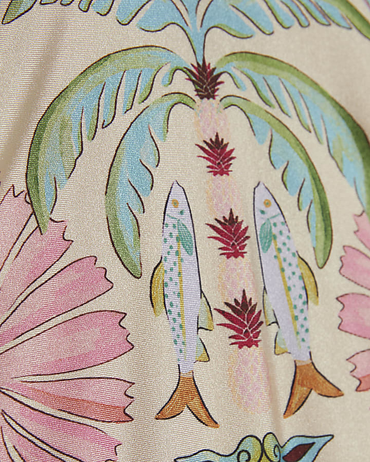 Girls Pink Palm Tree Print Swimsuit