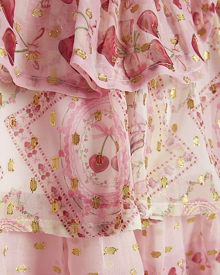 Mini Girls Pink Short Sleeve Printed Dress