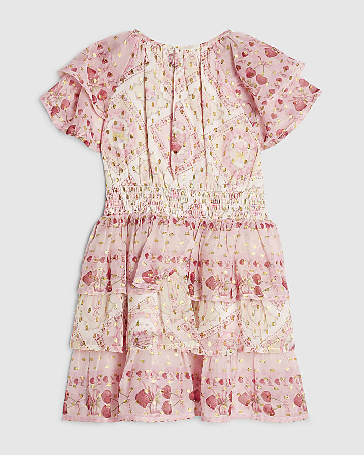 Mini Girls Pink Short Sleeve Printed Dress