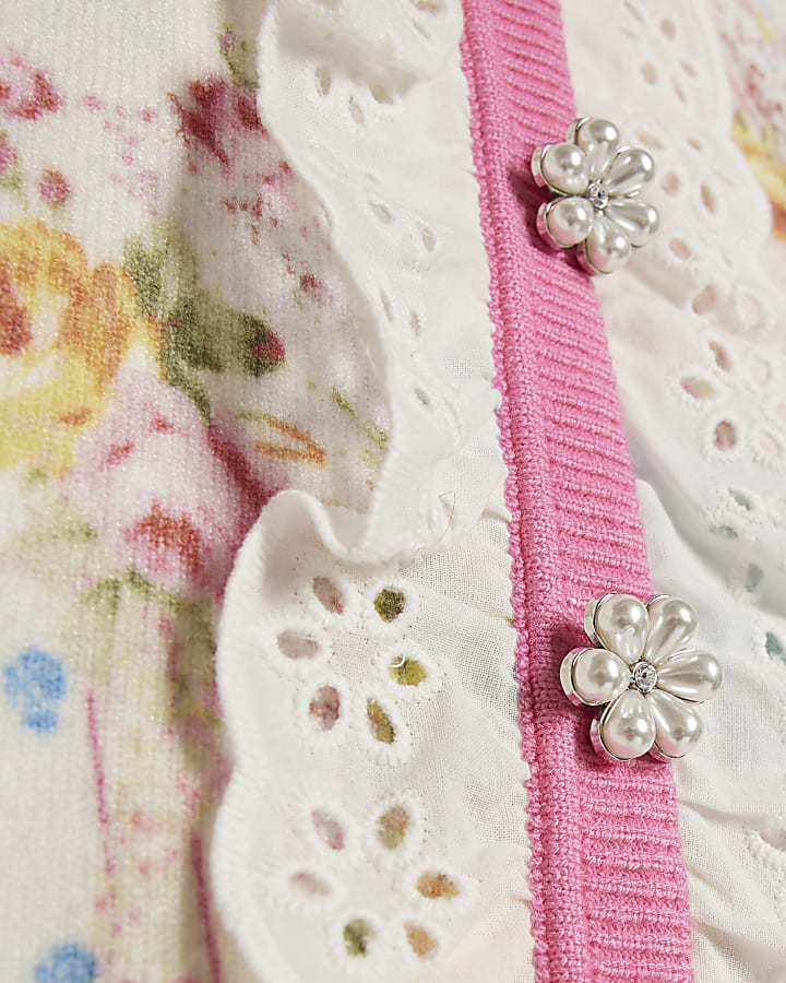 Girls Cream Cabbages & Roses Floral Skirt Set