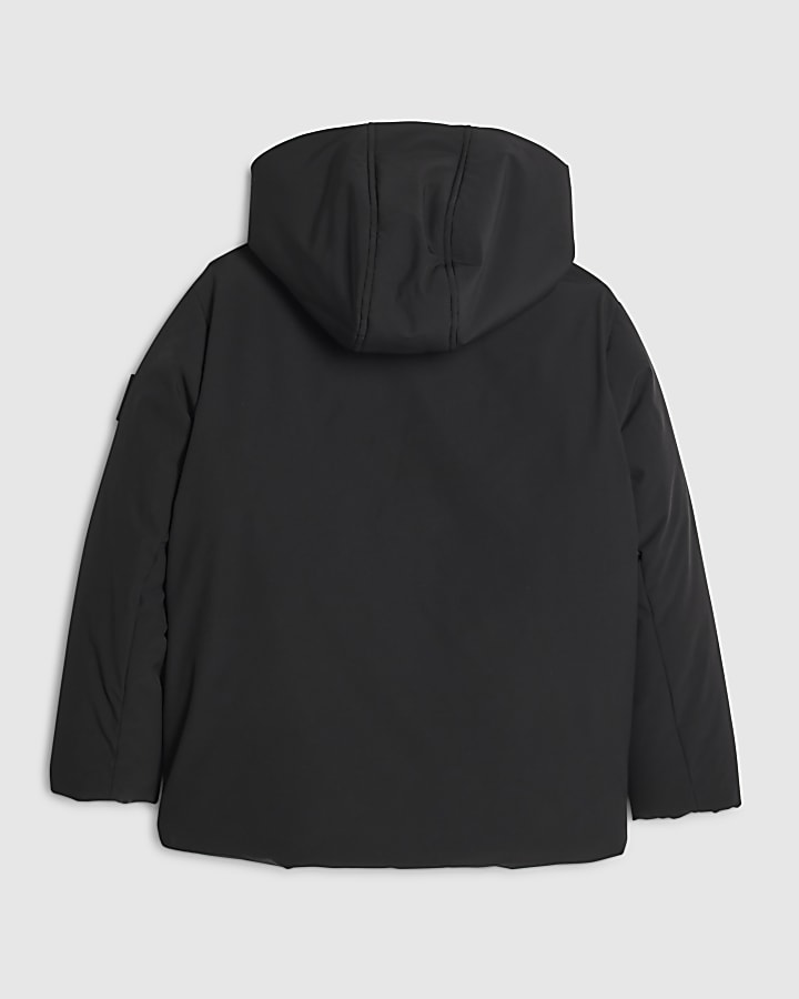 Boys Black Embossed River Hooded Coat