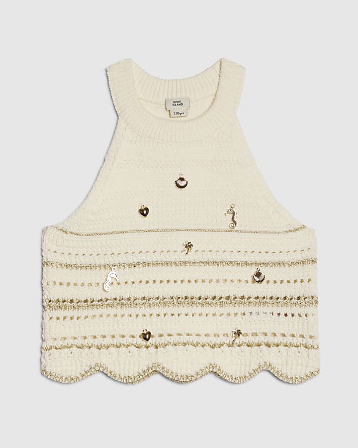 Girls Cream Charm Crochet Top
