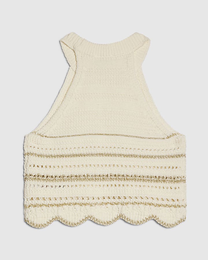 Girls Cream Charm Crochet Top