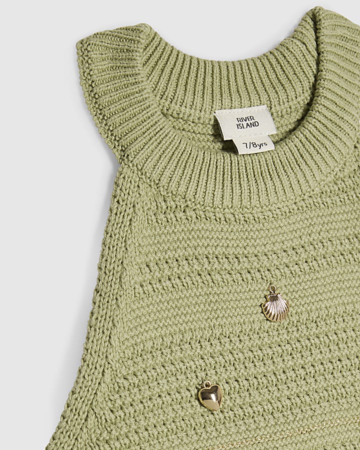 Girls Khaki Charm Crochet Top