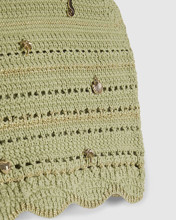 Girls Khaki Charm Crochet Top