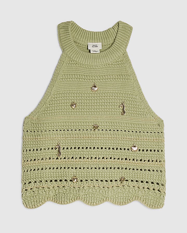 Girls Khaki Charm Crochet Top