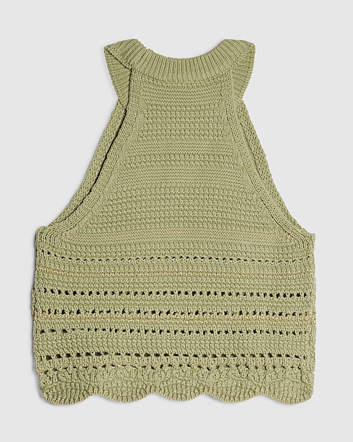 Girls Khaki Charm Crochet Top