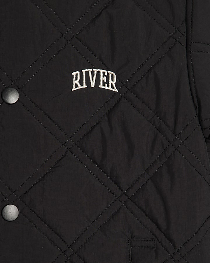 Boys Black Quilted RI Hooded Bomber Jacket
