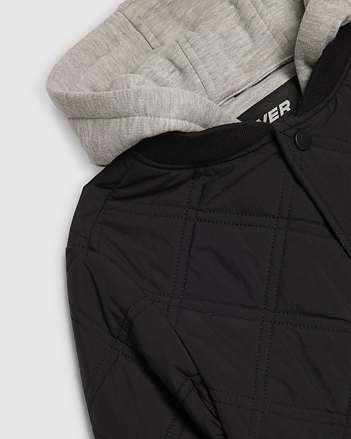 Boys Black Quilted RI Hooded Bomber Jacket