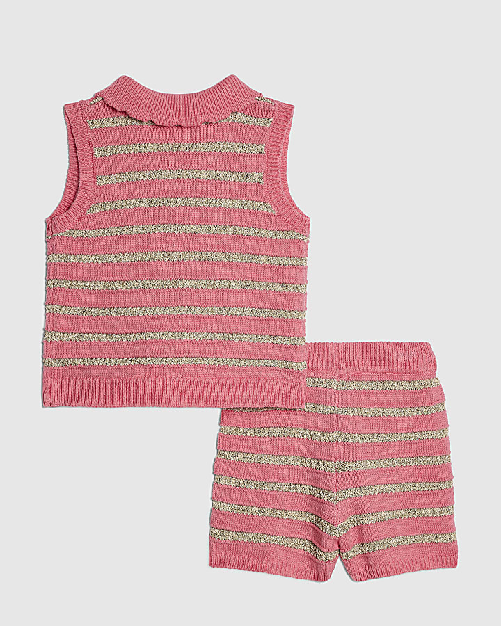 Mini Girls Pink Stripe Top & Short Knit Set