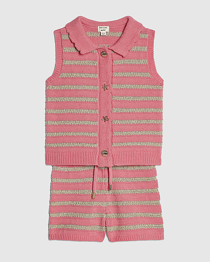 Mini Girls Pink Stripe Top & Short Knit Set