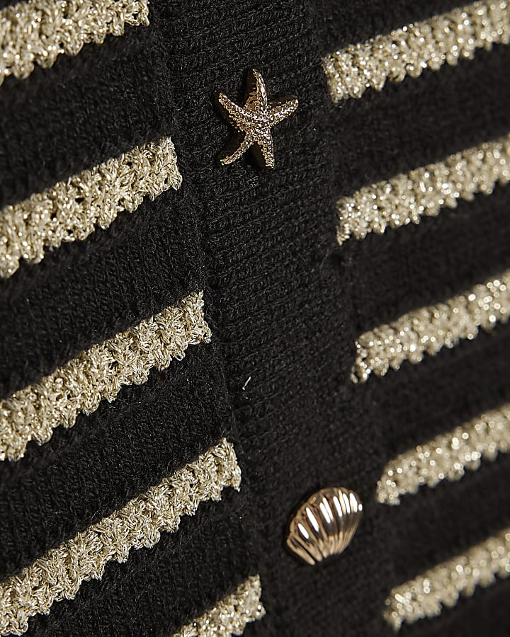 Girls Black Stripe Top & Short Knit Set