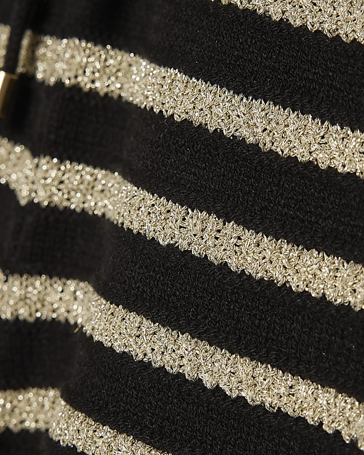 Girls Black Stripe Top & Short Knit Set