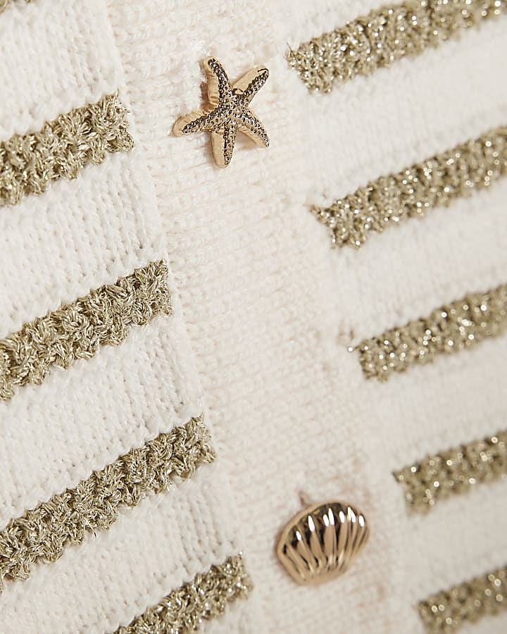Girls Cream Stripe Top & Short Knit Set