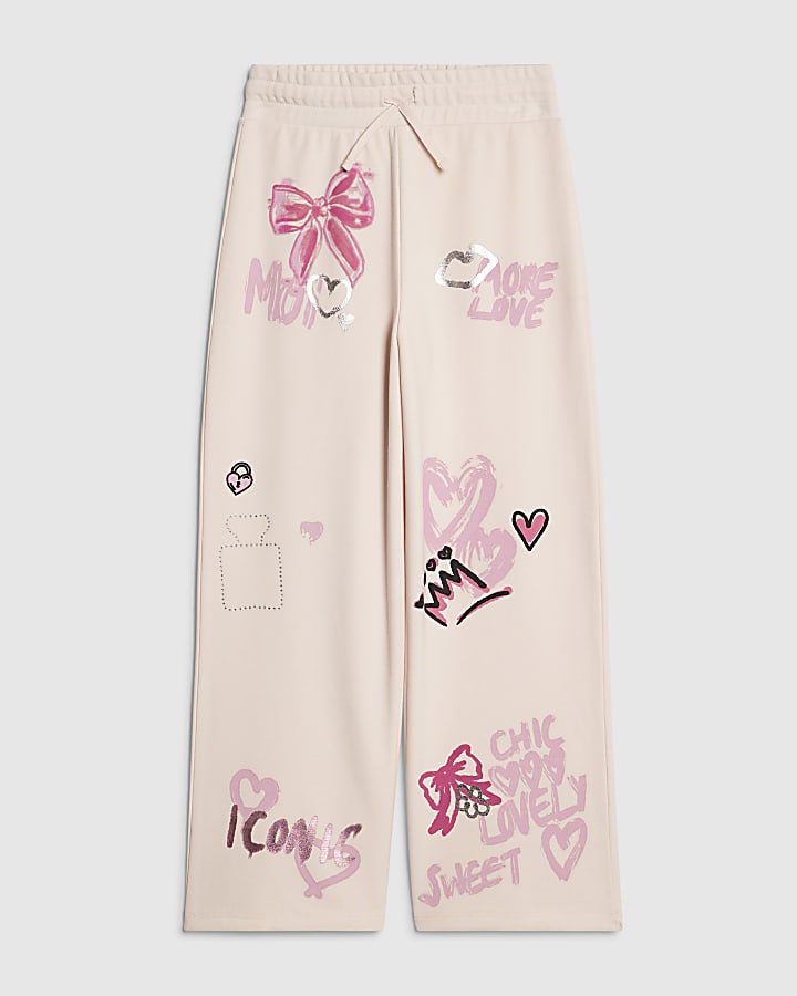 Girls Pink Graffiti Print Trousers