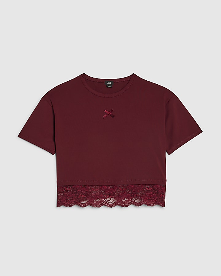 Girls Brown Lace Trim T-Shirt