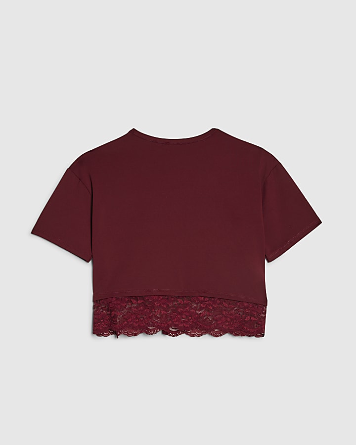 Girls Brown Lace Trim T-Shirt