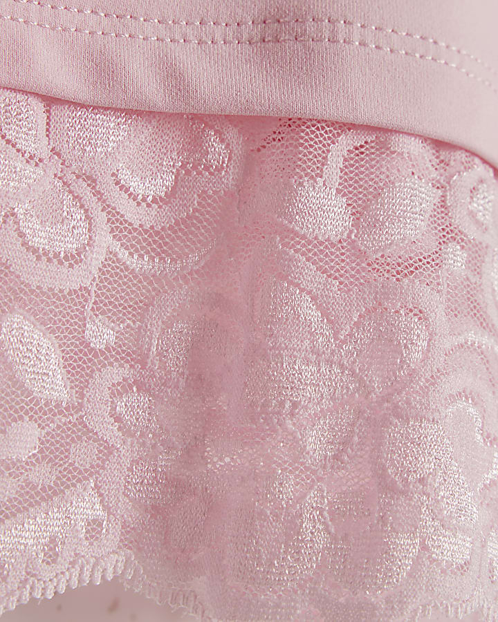 Girls Pink Lace Trim T-Shirt