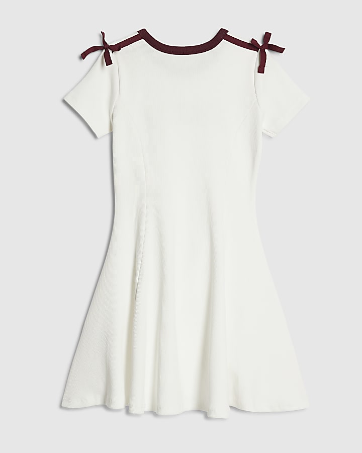 Girls White Paris Bow Dress