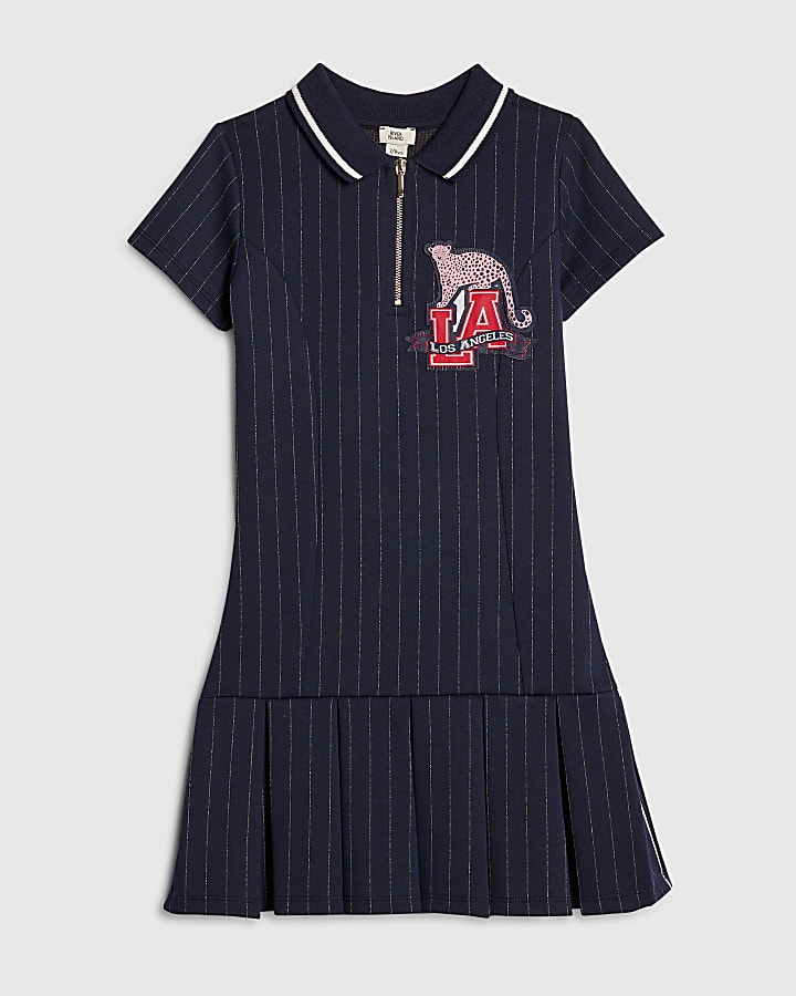 Girls Navy LA Pinstripe Polo Dress