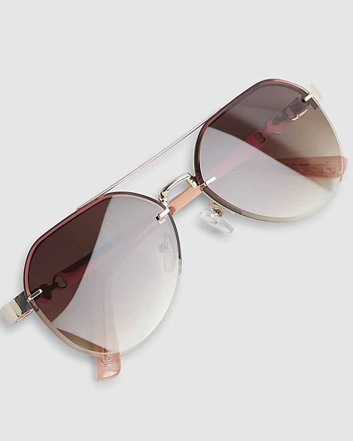 Girls Brown Rimless Aviator Sunglasses