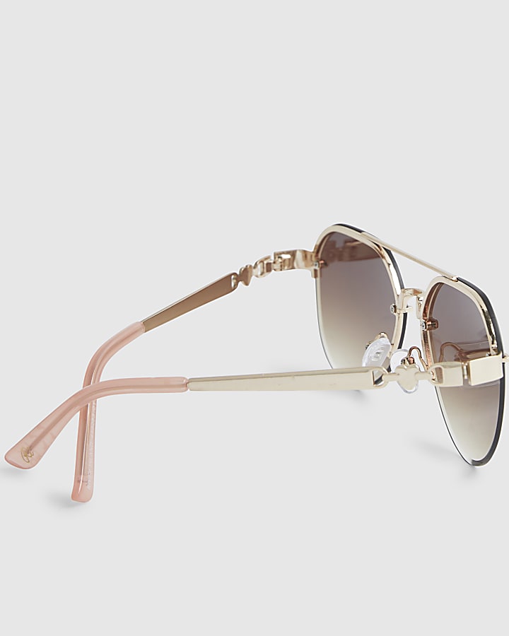 Girls Brown Rimless Aviator Sunglasses