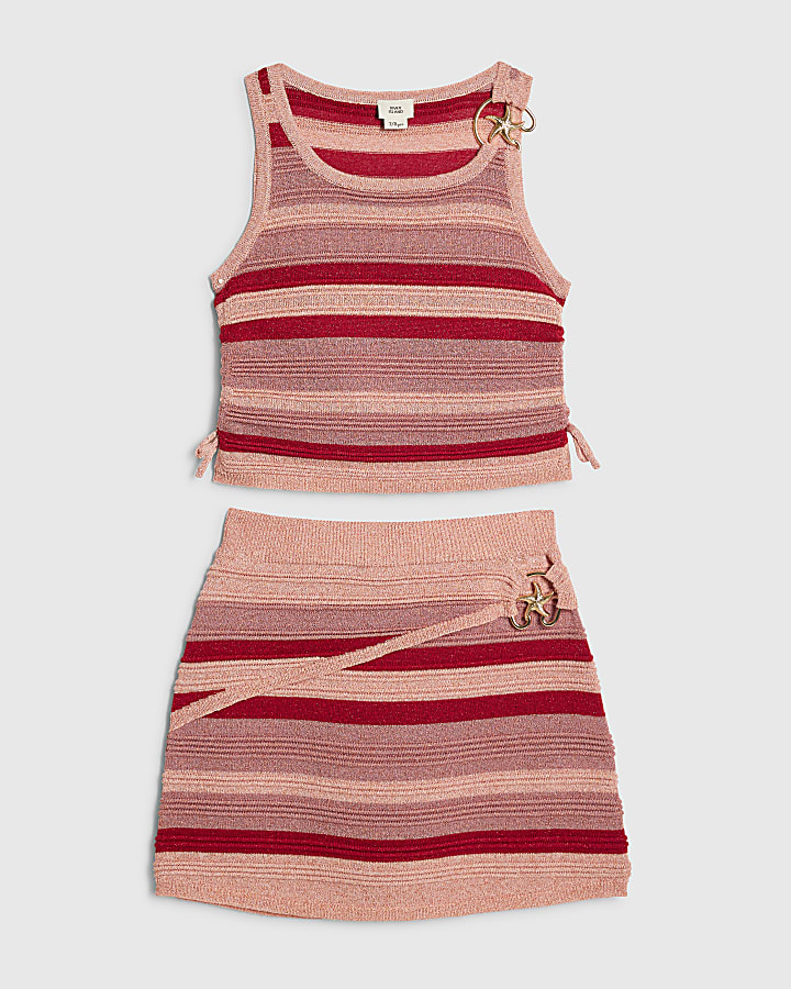 Girls Pink Stripe Starfish Top Set