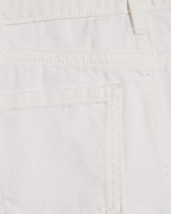 Girls White Pearl Embellished Denim Shorts