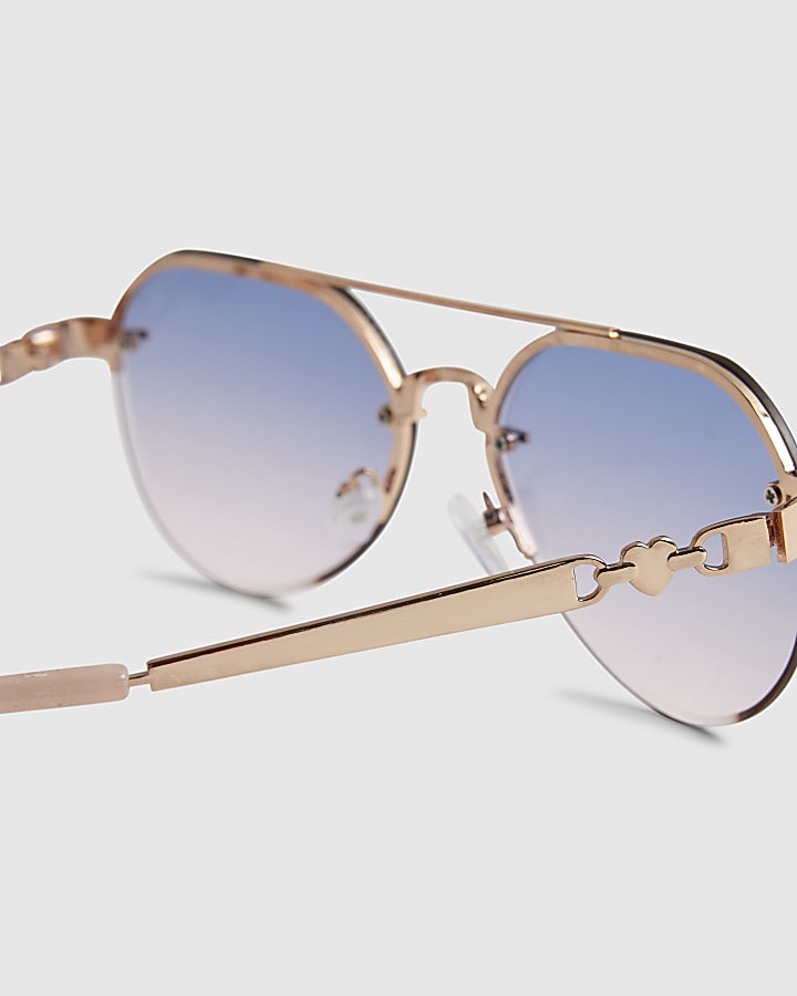 Girls Purple Rimless Aviator Sunglasses