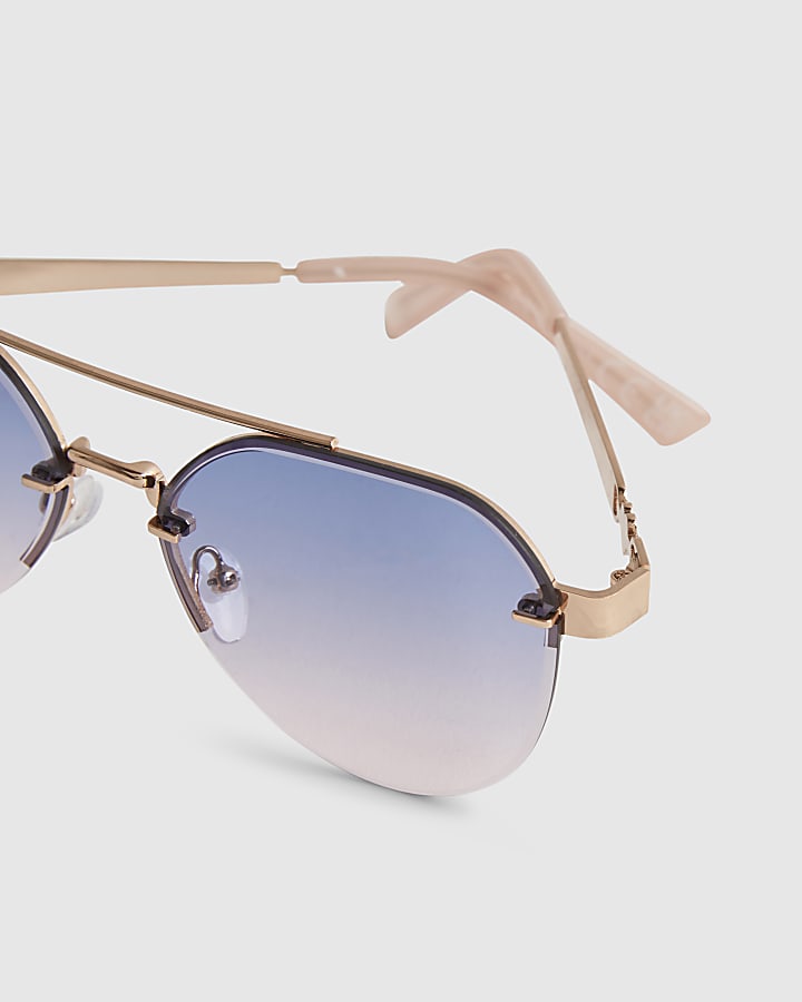 Girls Purple Rimless Aviator Sunglasses