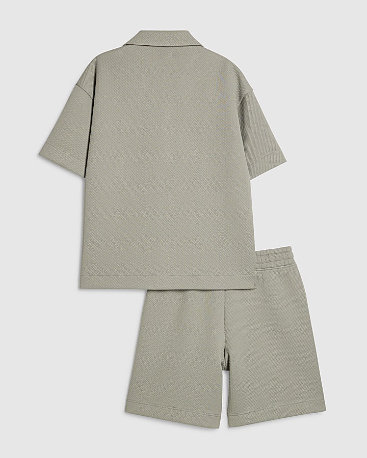 Boys Green Boxy Stripe Smart Shirt Set