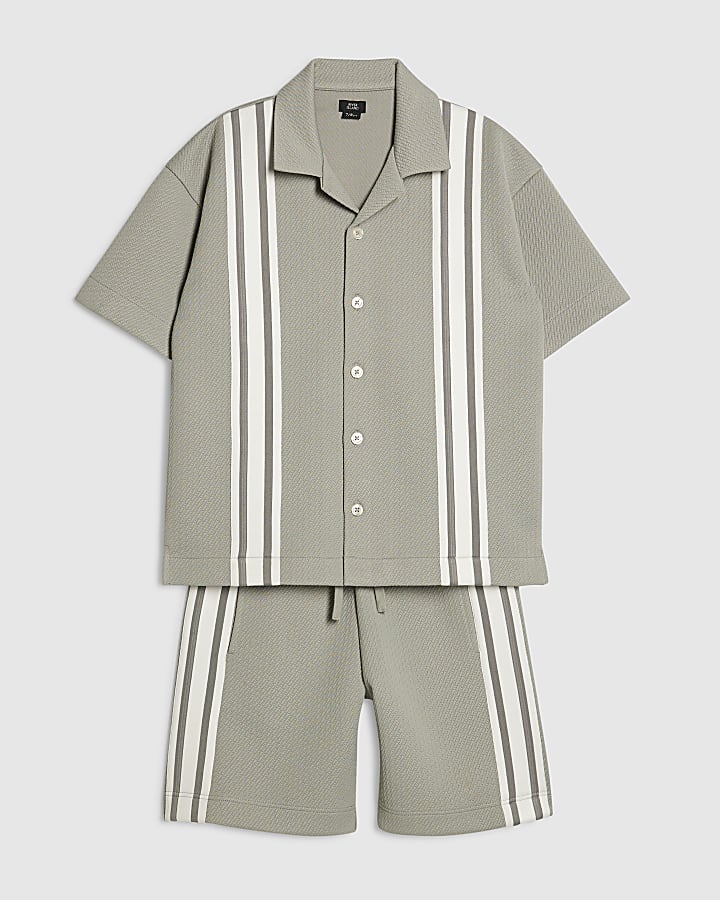 Boys Green Boxy Stripe Smart Shirt Set