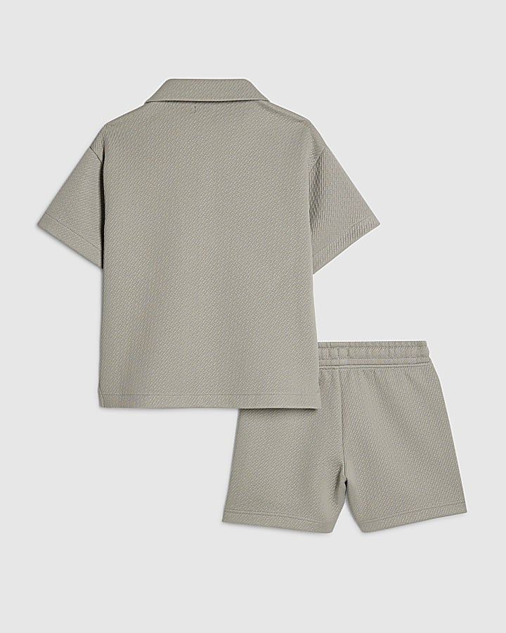 Mini Boys Green Boxy Stripe Smart Shirt Set